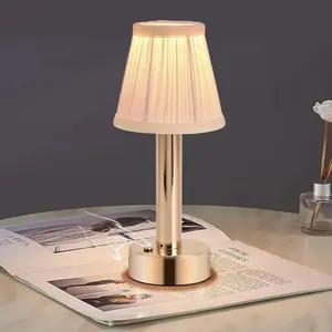 11.2 Inch Rechargeable Small Table Lamp Cordless, 5000mAh Battery Operated Mini Touch Lamps Wireless With Pleated Cloth Shade, Portable for Bedside, Living Room, Home Office, Kitchen Dining Room