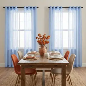 Curtain Club 4-Piece Set Light Filtering Grommet Top Sheer Window Curtains, 540D Lightweight Fabric with Delicate Hollow-Out Stripe, Solid Color Drapes for Bedroom Living Room Home Decor FT6665