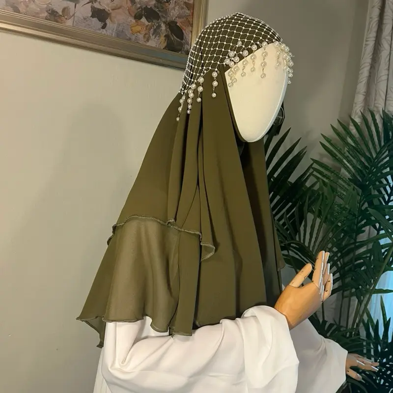 Short army green khimar