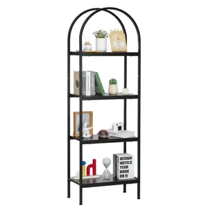 VEVOR Open Bookshelf, 4-Tier, Arched Bookcase Storage Shelves with Metal Frame, Industrial Metal Book Organizer, Freestanding Display Rack Tall Shelving Unit, for Office, Bedroom, Living Room, Black