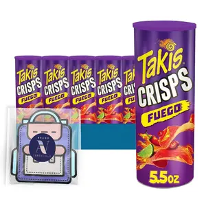 Takis Fuego Crisps 5.5 oz Sharing Size Can, Hot Chili Pepper & Lime Potato Crisps (Pack of 6)