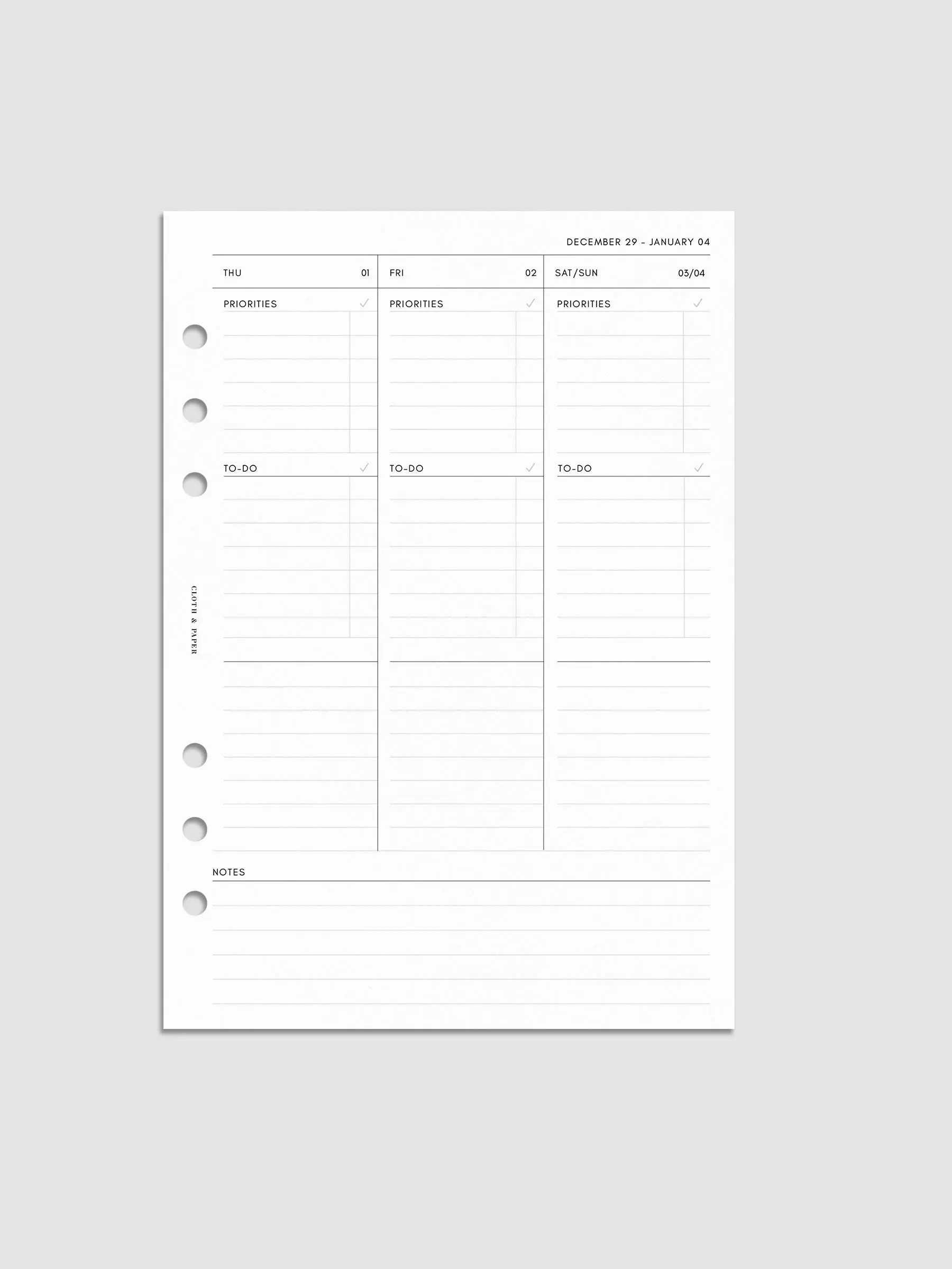 2026 Dated Weekly Task Planner Insert | Monday Start
