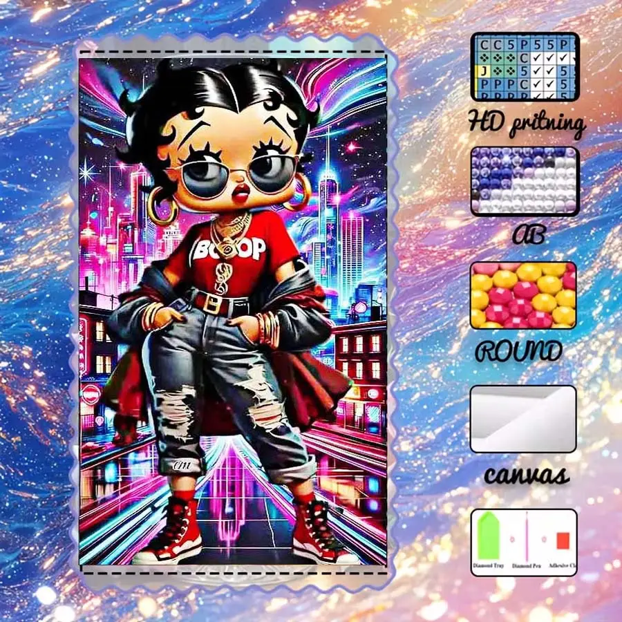 DIY 5D velvet, AB diamonds, crystal diamonds, DIY Diamond Arts, cartoon girl portrait diamond embroidery, diamond painting handmade kit, craft diamond art kit, wall decoration, gift for family, loved ones, and friends, Handcraft, Handmade Gifts