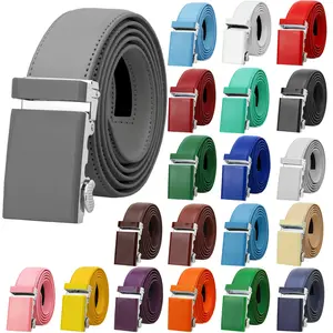 Falari Men Unisex Genuine Leather Ratchet Dress Casual Belt, Automatic Sliding Buckle, Trim to Fit