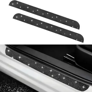 NETEPEM Bling Car Door Sill Protector 2PCS Car Door Edge Guard Rhinestones Door Threshold Protection 23.62x1.96 inch Anti-Scratch Strip Sticker Universal Bling Car Accessories(Black)