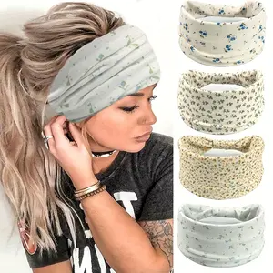 4 Pieces Bohemian Style Wide Headband, Cotton Sports Sports Belt, Elegant Floral Print Hair Band for Women