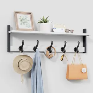 29" White Coat Rack Wall Mount with Shelf, Wall Shelf with Hooks, Entryway Hooks with Shelf, Bathroom Shelf with Hooks, Heavy Duty Coat Hangers Wall Mount for Living Room, Hallway, Kitchen
