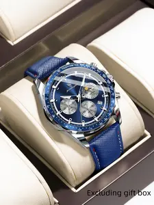 Poedagar Fashion Luxury Men's Watch Fashionable Waterproof Watch Waterproof Timing Watch Date Week Casual Men's Leather Quartz Watch Men's Watch Suitable for Daily Wear, Preferred Gift, Modern Waterproof Watch