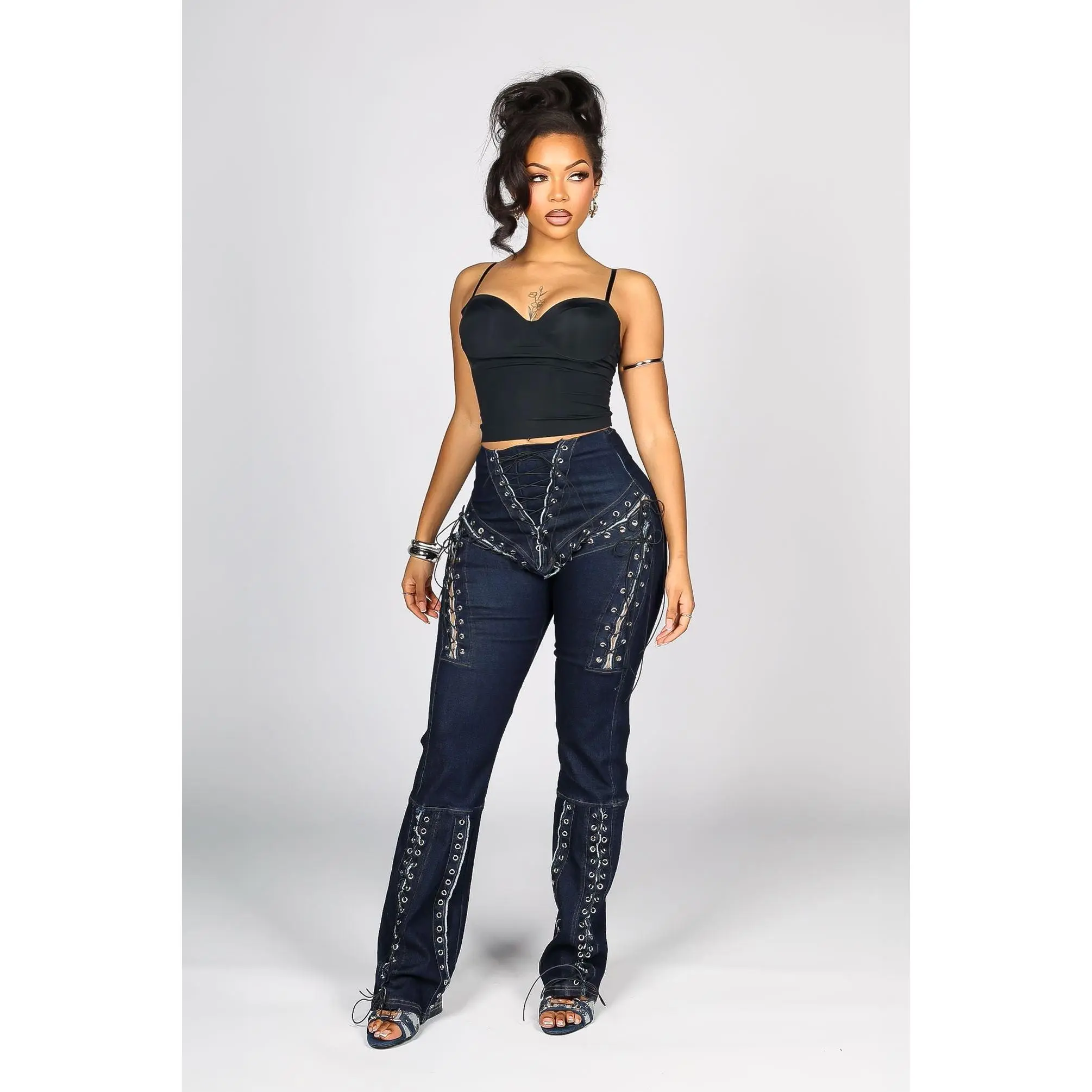 Marise High Waist Lace Up Jeans