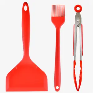 Burn Silicone Spatula Set with Clips & Brush, Non-Stick Pancake Turner, Wide Mouth Pizza Spatula, Multi-Functional Kitchen Tool