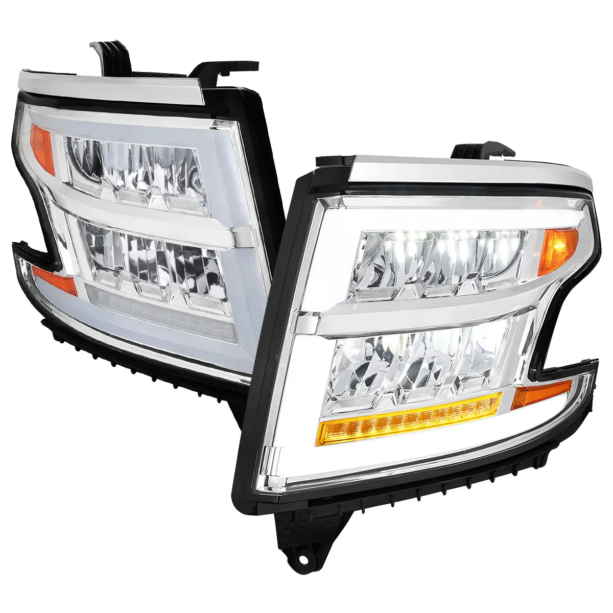 2015-2020 Chevrolet Tahoe Suburban Full LED DRL Sequential Headlights (Chrome Housing / Clear Lens)