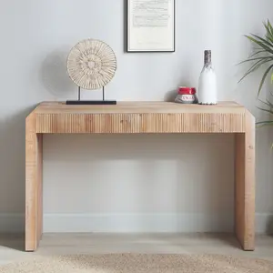 Dreamzon Rustic Wooden Console Table with Drawer – Minimalist Design, Ribbed Texture, and Natural Finish