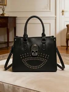 Personality punk fashion trend casual simple one-shoulder messenger bag, three-dimensional fashion skull rivet design, niche exquisite sweet cool trend versatile suitable for participating in activities, shopping and so on. Casual Trendy Bag