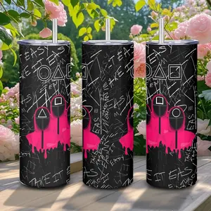 Premium Stainless Steel Tumbler 20oz Squid Game Pattern Insulated Water Bottle with Straw Portable & Leak-Proof for Home Office School Boyfriend Gift Drinkware Summer Cool Bottle