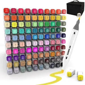 Markers, 100 Colors Dual Tip - Chisel& Fine, Coloring Markers  for Adults, Ideal For Book Drawing Sketching Painting, Card Making