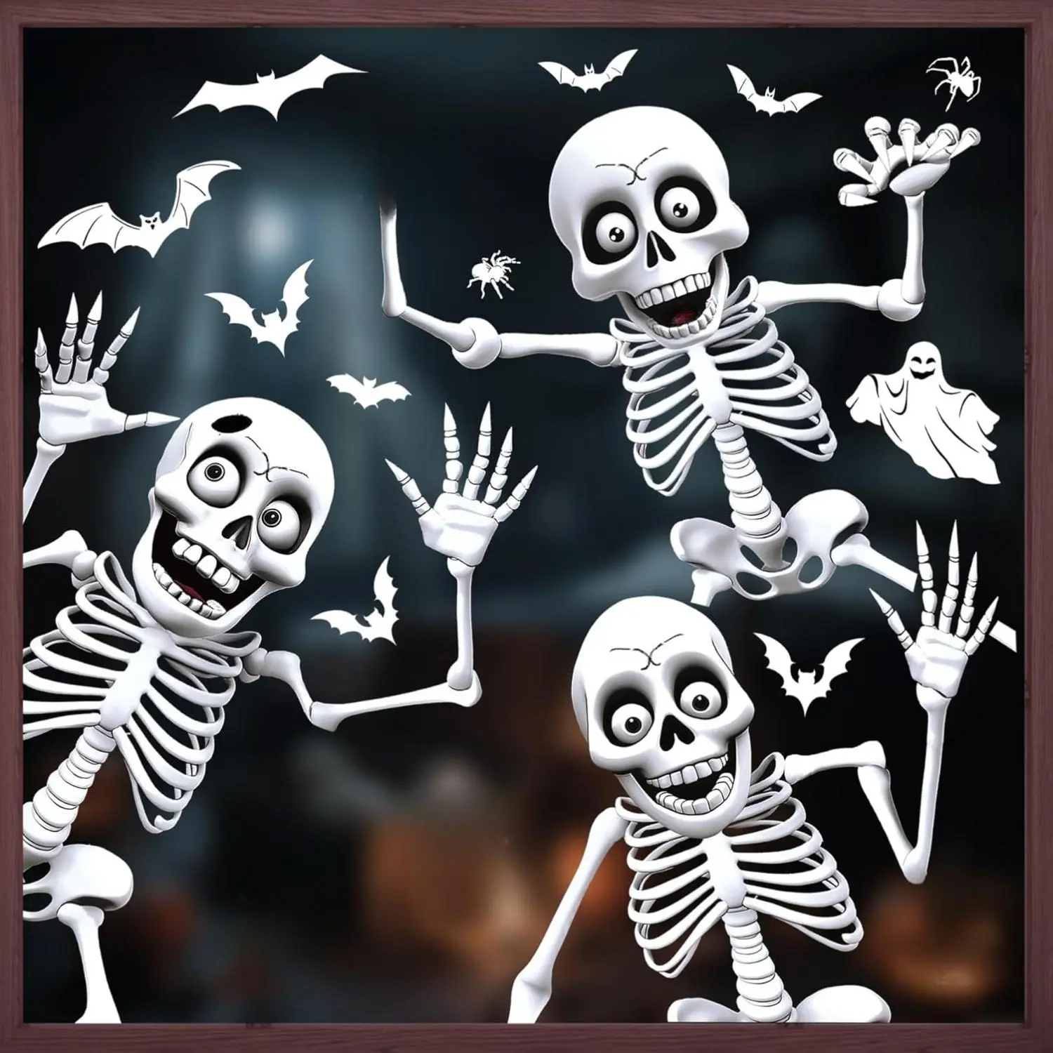Halloween Window Skeleton Clings - Extra Large Stereoscopic Effect Skeleton, Bat, Ghost & Spider Decals for Window Decor - Reusable Window Stickers for Home Classroom Office Haunted Party