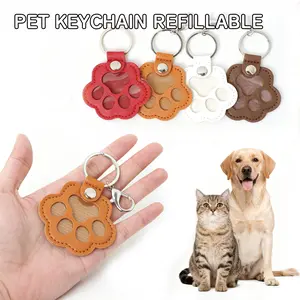 dog and cat hair keychain creative pet cat and dog decoration for pet owner to collect  and commemorate - portable PU Leather tag for DIY Cat/Dog paw print & hair storage Personalized