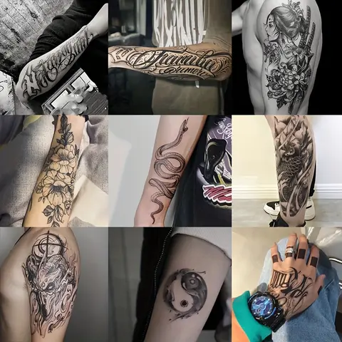 Hyper Realistic Adhesive Film Temporary Tattoos for Men, Adults - 9-Sheet Variety Pack with Carp, Geisha, Snake, Tai Chi, Devil & More, Waterproof, Anti-Friction, Sensitive Skin-Friendly, Pain-Free, Long-Lasting (Weeks), Casual Daily Wear, Sohochic