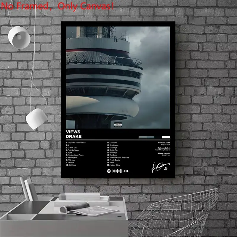 1 piece/set frameless canvas painting print poster, Canvas Prints, hip-hop culture Characters realism art, Drake - Views, a gift for Rap Music loves, ideal for home decor, Hypebeast Decor