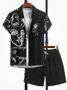 Men's Summer Short Sleeve Shirt and Shorts Set, Stylish Graphic Print Design, Comfortable Casual, Ideal for Daily Outdoor Leisure Vacation