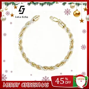 LuLuEcho 14K Real Gold-Plated Two-Color Rope Chain Bracelet For Women ande Men,Upgraded Shine,Faceted Cut,Tarnish-Free,4mm-6mm, Jewelry