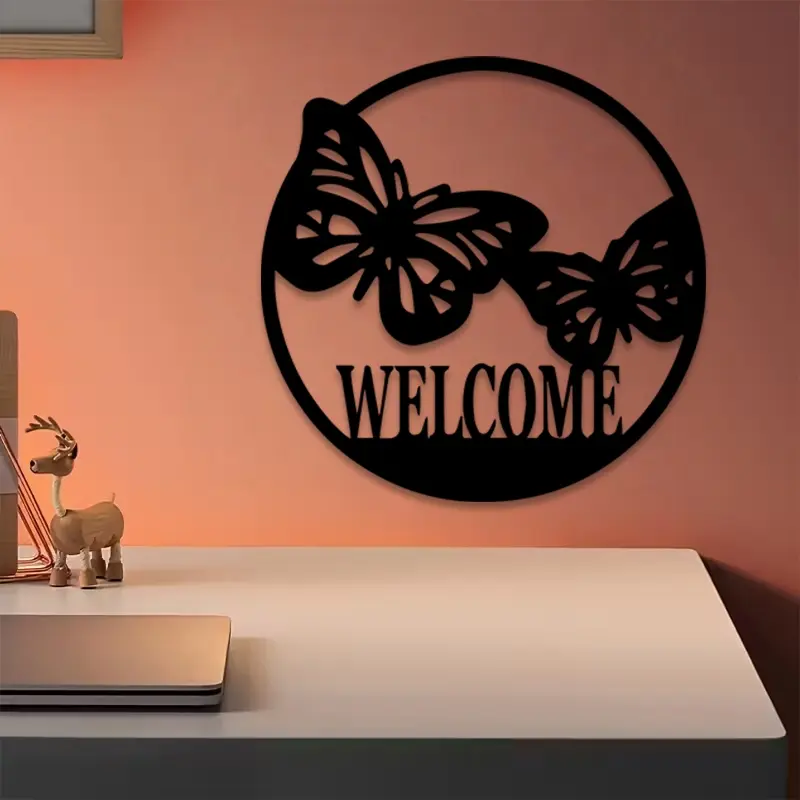 1pc Welcome Metal Wall Art, Welcome Statue Mural, Perfect for Entryway Wall, Living Room Wall Decor, Housewarming Decor, Ideal Gift for Homeowners, Stainless Steel