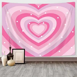 Tapestry  Cute Pink Aesthetic Tapestry for Girl Bedroom, Pink Heart Tapestry Wall Hanging 2000s Hippie Wall Tapestries Decor for Home College Dorm Living Room, Woman Teen Girls Room Art Tapestries 60X40 Inch Blue
