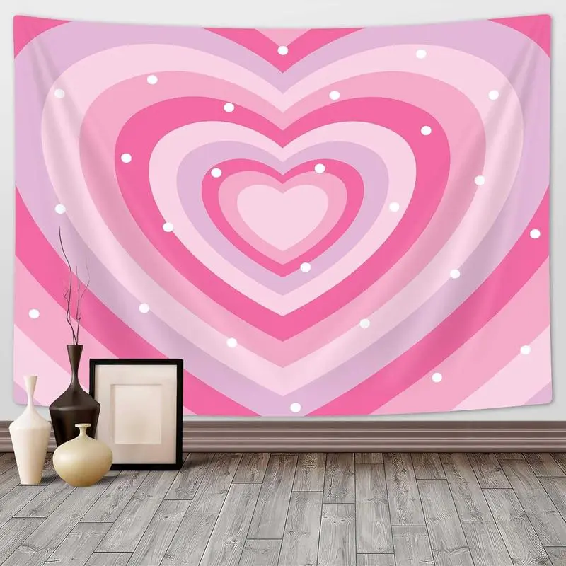 Tapestry  Cute Pink Aesthetic Tapestry for Girl Bedroom, Pink Heart Tapestry Wall Hanging 2000s Hippie Wall Tapestries Decor for Home College Dorm Living Room, Woman Teen Girls Room Art Tapestries 60X40 Inch Blue