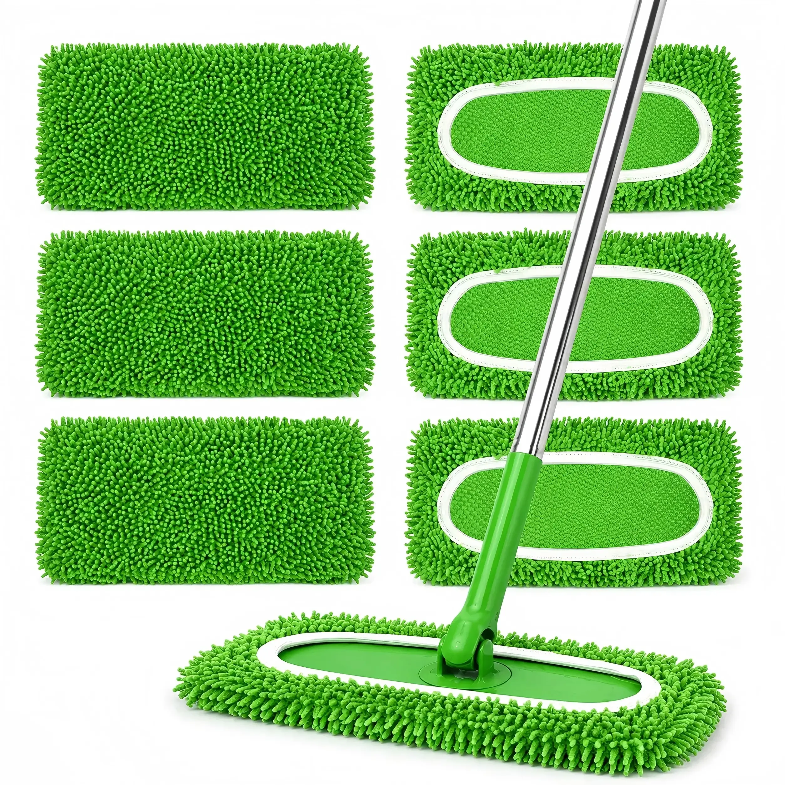 Swiffer Sweeper Coral Microfiber Fleece Replaceable Heads, 6-Pack Reusable Washable Mop Attachments, Eco-Friendly Dual-Use for 10-12 in Mops, Deep Clean Absorption, Safe on All Floors, Compatible with Swiffer Pro, Microfiber Heads Mops