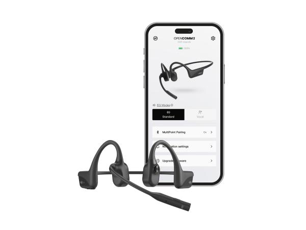 SHOKZ OpenComm2 - Open-Ear Bone Conduction Headphones, Wireless Bluetooth Computer Headsets with Noise Canceling Mic and Mute Button for Work, Call, Meeting, 16 Hours Talk Time for Mobile & PC, Black