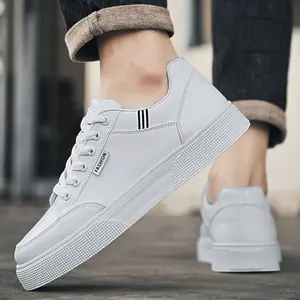 Men's Classic White Casual Sneakers - Versatile & Stylish Low-Top Lace-Up Shoes with Durable PU Upper & PVC Sole, Perfect for Casual Attire & Outdoor Activities