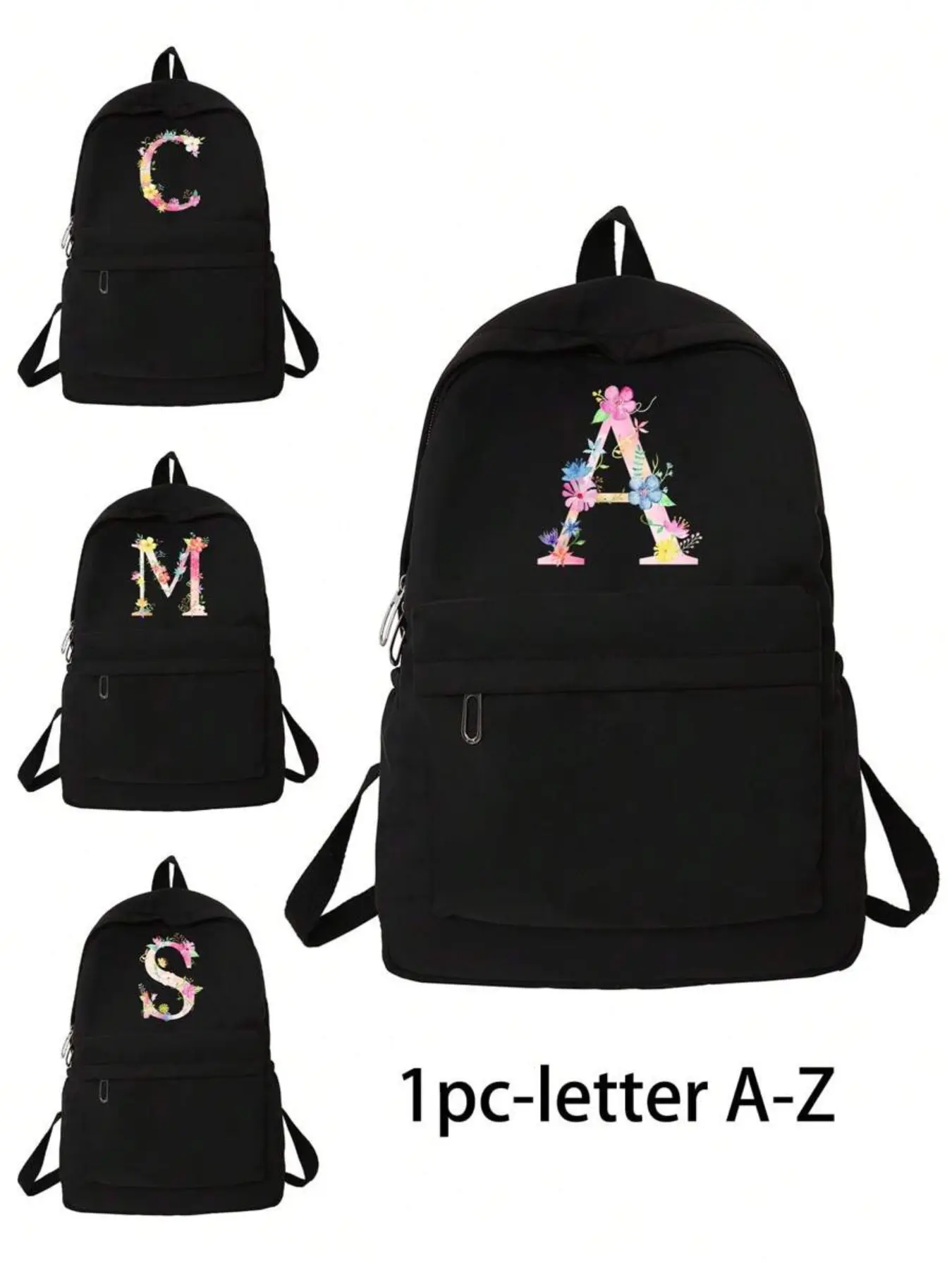 Pink Letter Flower Printing Unisex Backpack,Casual Printed Backpack,Casual Daypack,Travel Hiking Rucksack Canvas Bag,Casual School Backpack