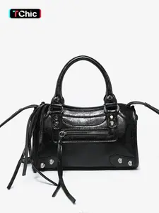 Women's Vintage Rivet Motorcycle Bag, Elegant Single Shoulder Tote, Casual Commuter Handbag, Versatile Crossbody Bag for Ladies, Pu Tote Satchel, Pu Leather Bag, Crossbody Messenger Bag