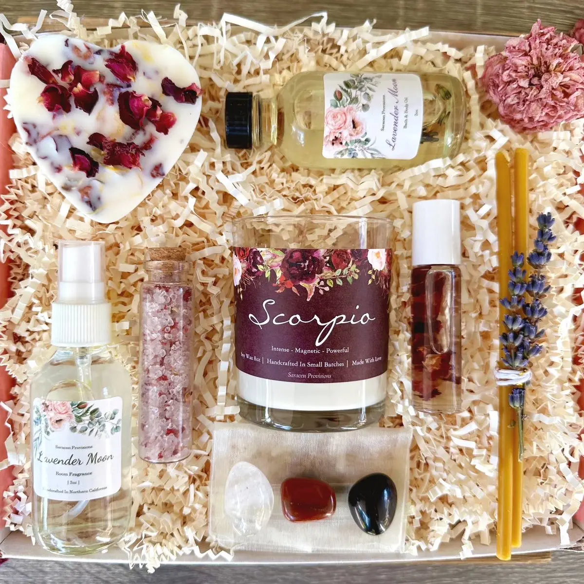 Scorpio Floral Zodiac Sun Sign Crystal Spa Gift Box - Perfect Birthday Gift For Her