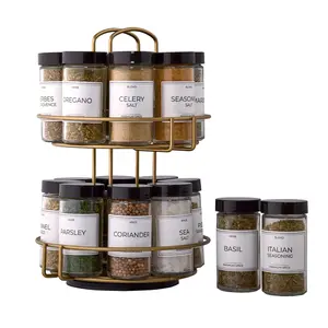 Kamenstein Prefilled 16-Jar Gold Wire 2-Tier Revolving Filled Countertop Spice Rack & Organizer