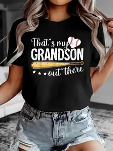 Baseball Grandma Funny That's My Grandson Out There Baseball T-Shirt Print T-Shirt Casual Crew Neck Short Sleeve Comfort Tee Top For Spring & Summer Women's Clothing