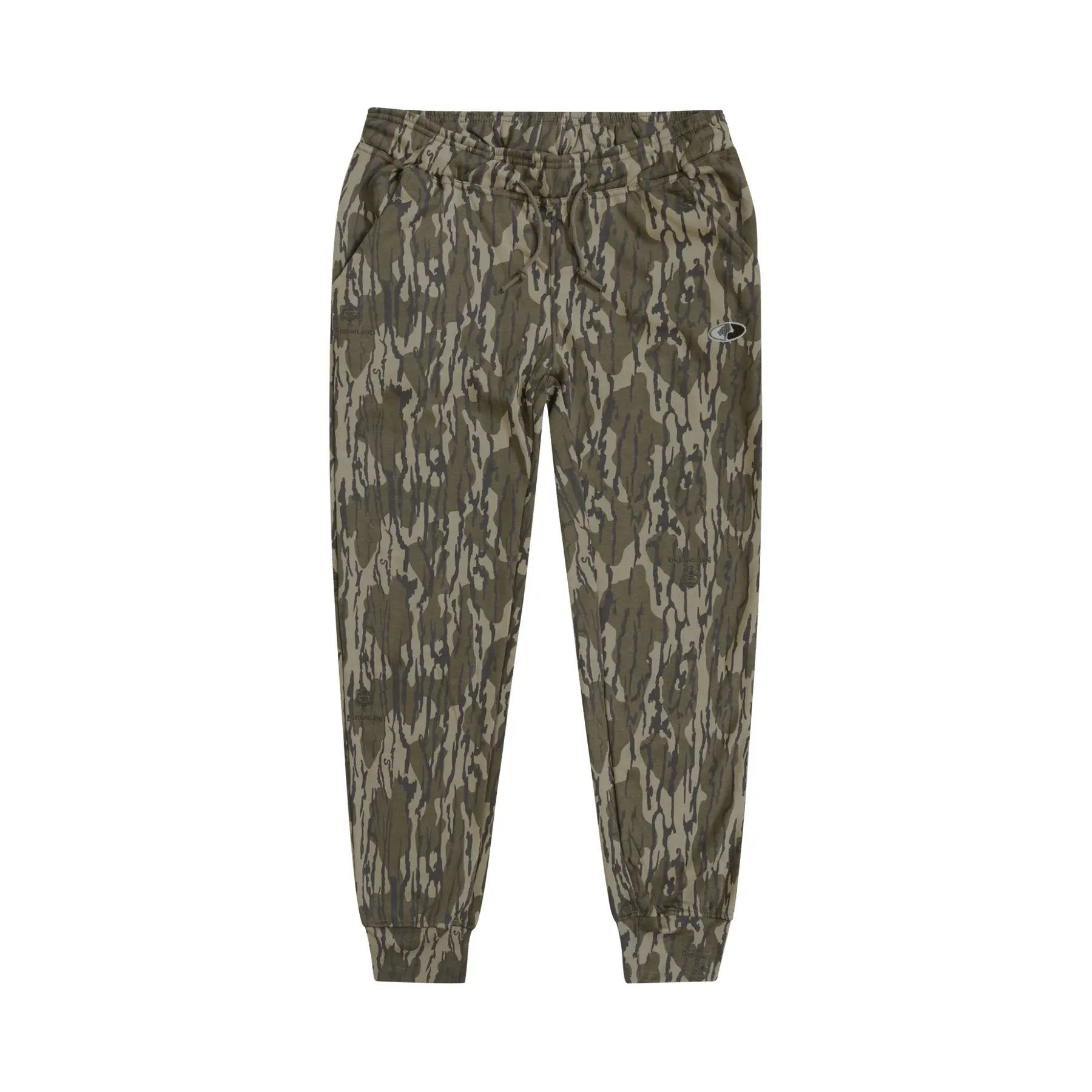 Mossy Oak Bottomland Camo Joggers, Men's Timber Hunting Sweatpants, Tree Bark Pattern Athletic Bottoms, Country Outdoorsman Activewear, Southern Casual Lounge Wear, Waterfowl Duck Hunter Performance Gear