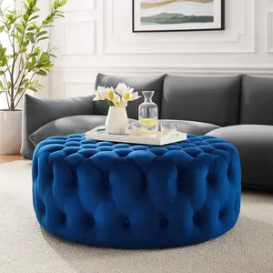 Modway Amour Tufted Button Large Round Performance Velvet Ottoman in Navy