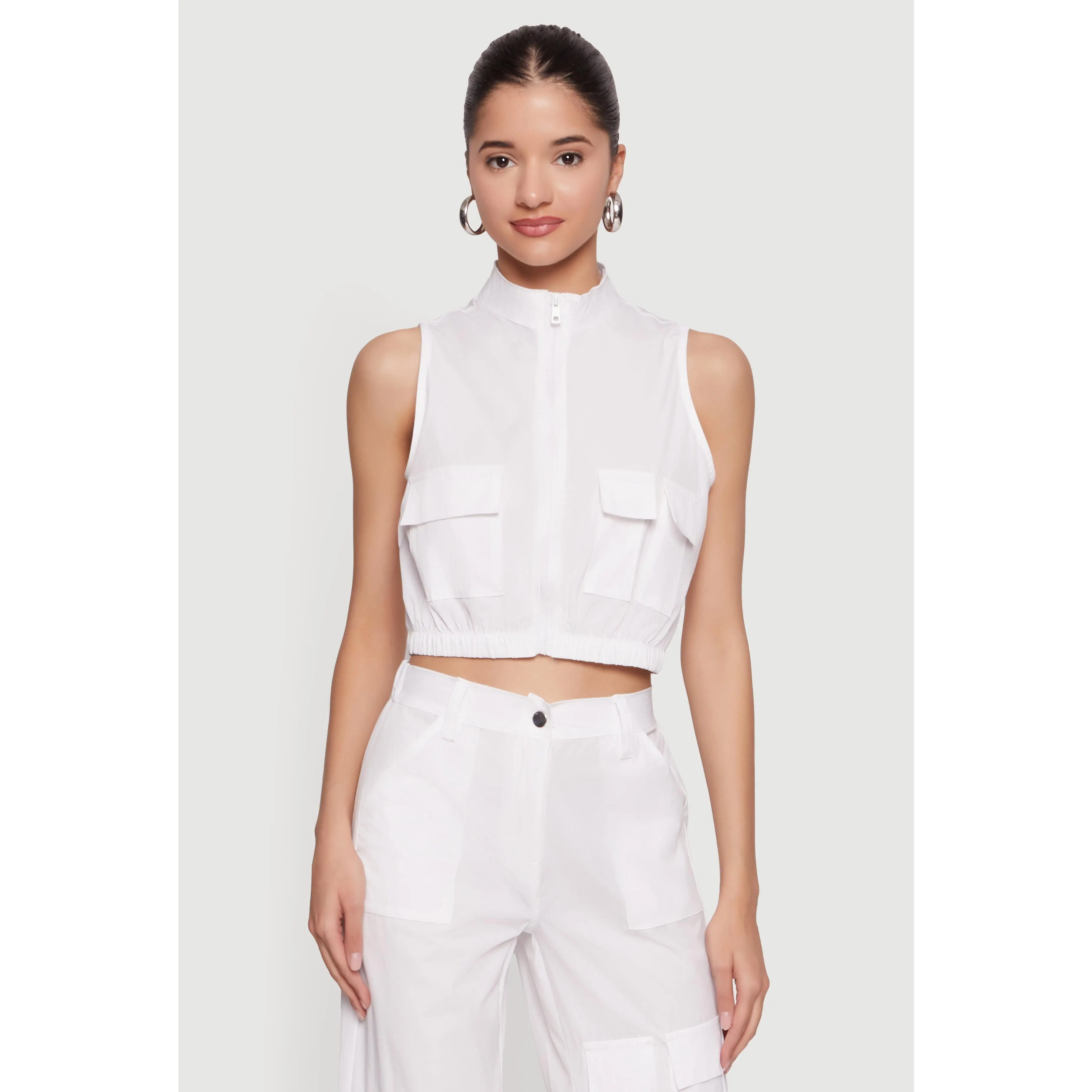 Nylon Cropped Zip Front Windbreaker Vest