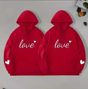 Valentine'S Day Gift Set, Love Geometric-Patterned Hooded Sweatshirts, Regular Fit with Slight Stretch, Unisex Couples Hoodie Set Tshirt, Hoodie and Sweatshirt U