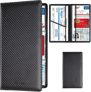 TOURSUIT Carbon Fiber Black Car Registration & Insurance Card Holder with 6 Compartments for Women Men Teens Premium PU Leather Document Organizer for Auto Essentials