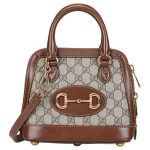 Gucci Horsebit 1955 Mini Shell Bag With Retro Gold Buckle And Logo Detail In Canvas And Leather For Women In Ebony Brown