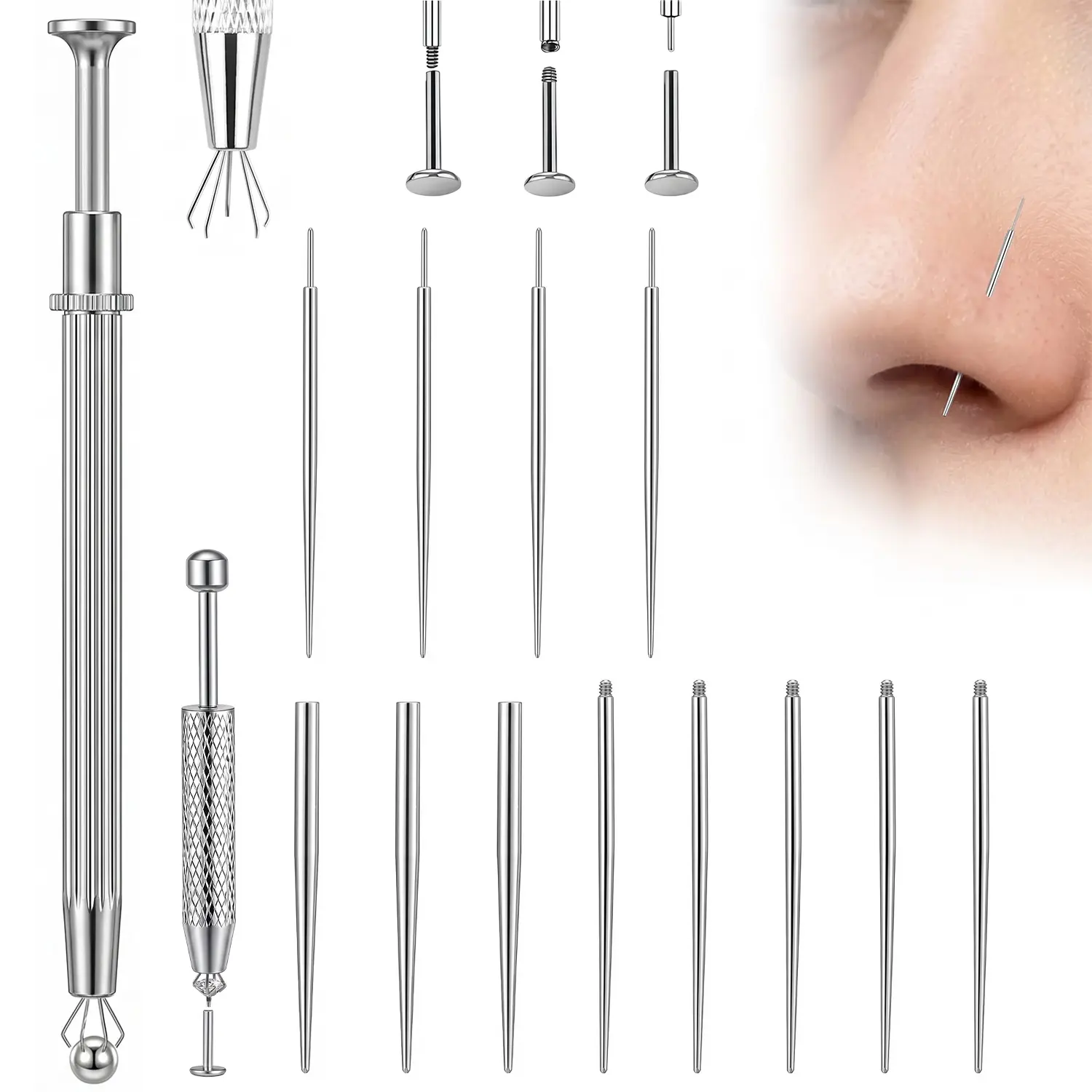 Changer Kit with Bead Gripper - 16G/18G/20G Easy Grip Taper for Nose Rings, Ear & Lip Studs Changer Kit with Bead Gripper - 16G/18G/20G Easy Grip Taper for Nose Rings, Ear & Lip Studs