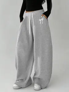 Women's Bow Print Elastic Drawstring Waist Loose Sweatpants, Fashion Stylish & Comfortable Casual Wear, Perfect for Daily Activities, Simple, Versatile & Street-ready