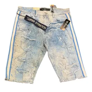 Jordan Craig Men's Shorts - Super Stretch Design, Distressed Look, Blue and White Colorway, Front Zipper Closure, Regular Fit