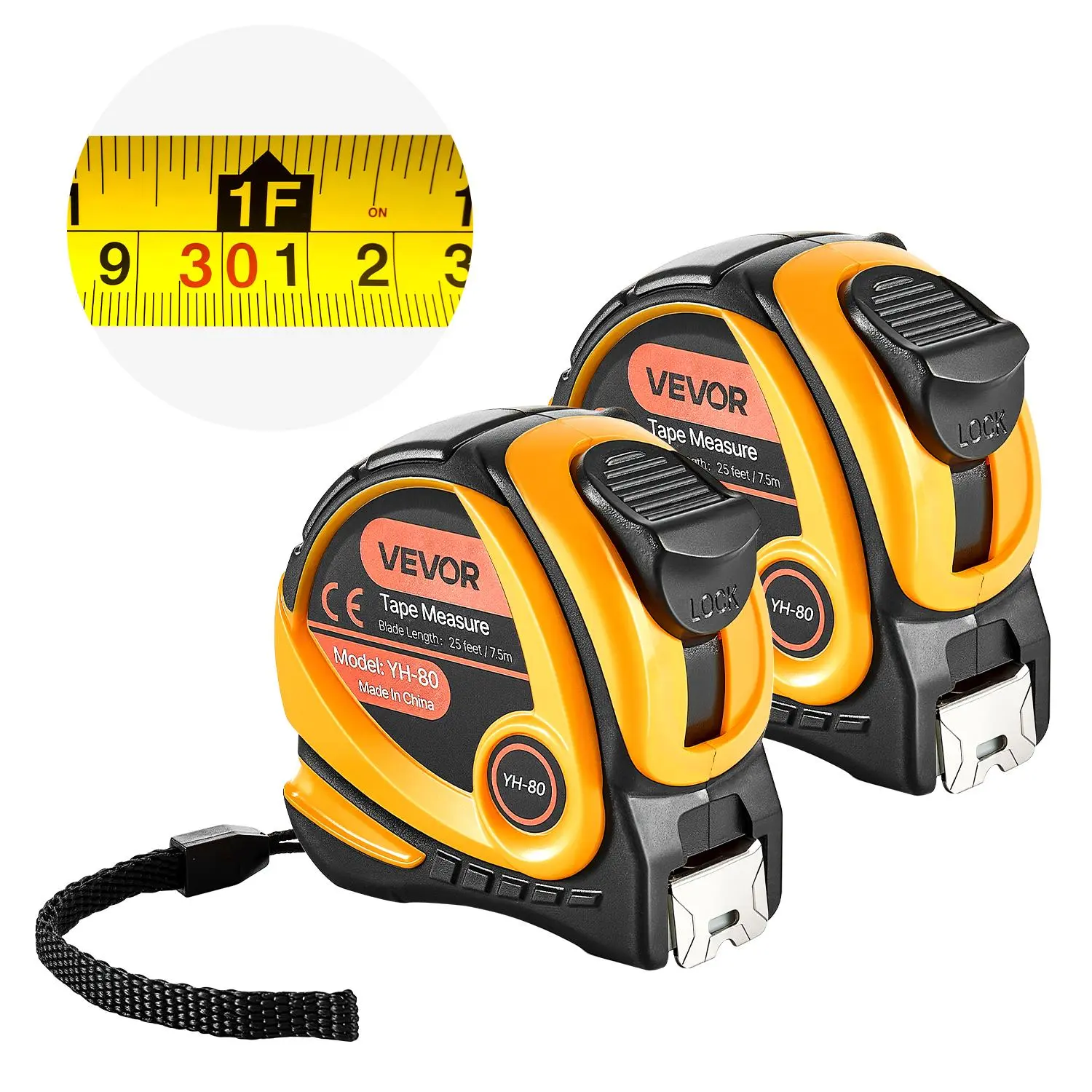 【summerfinds】VEVOR 2 Packs Tape Measure 25 ft Length, Measuring Tape with Retractable, Imperial and Metric ft/m Dual-Scale & ABS Case & Easy Read Steel Measurement Tool,for Outdoor,Decoration, Durable Tape Measure