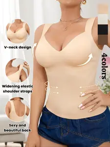 Women's New model  V-Neck Shapewear Tank,Camisole Tank Top,Women's vest bra one-piece, tummy-slimming body shaping,Long Slimming Camisole,Wireless Comfort Basic Everyday Wear, Compression Shapewear Tops