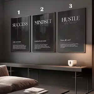 Set of 3 Motivational Wall Success Mindset Hustle Premium Wall Art Poster Masculine Decor Unframed HD Print Home Office Decor Unique Trendy Gift