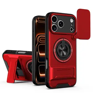 Case for iPhone 17 Pro Max/16/15/14/13/12/11 Series Slide Lens Protection 360° Rotate Magnetic Ring Kickstand Military Grade Shockproof Heavy Duty Protective Cover Ultra Thin Compact Design tiktokshopspringglowup