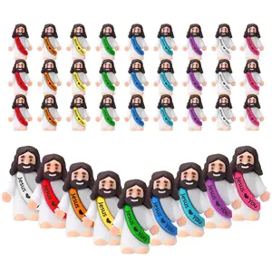 50/100Pcs Little Jesus Figures, Mini Jesus Figurines in bulk, Jesus loves you figures, Easter Jesus Love You Mini Rubber Toys to Hide and Seek Religious Party Favors Sunday School Baptism Gifts Easter Egg Stuffers(Lively Colors)